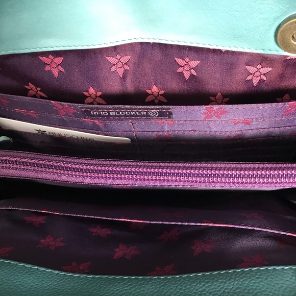 Anuschka Hand Painted Teal and Pink Floral Leather Crossbody Organizer Bag NWT - Picture 4 of 8